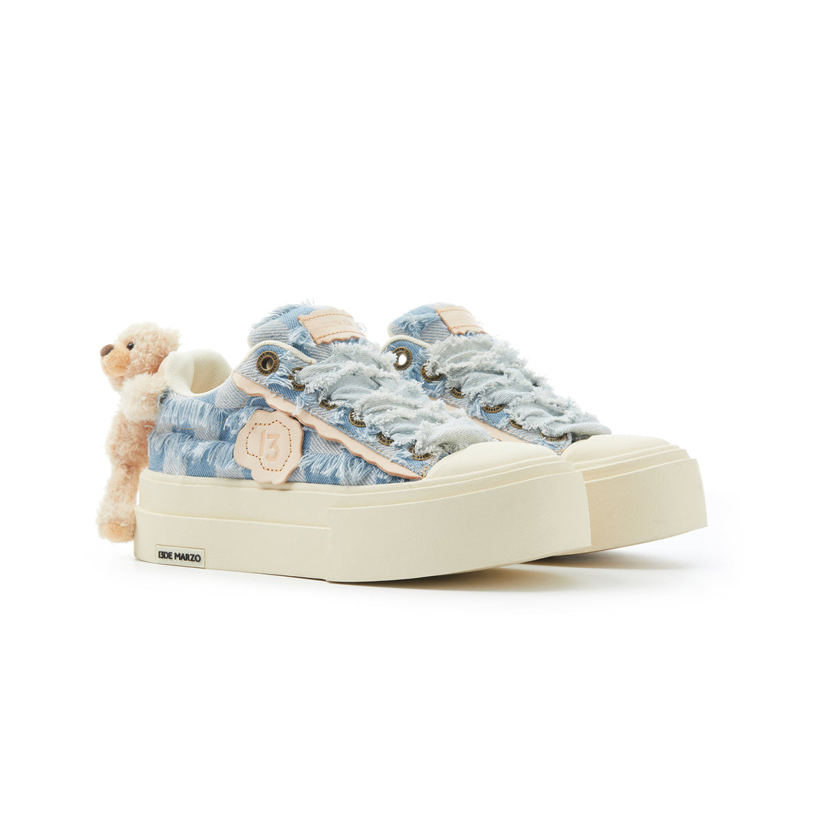 13De Marzo Plush Bear Denim Badge Sneaker Blue