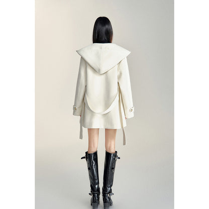 MacyMccoy Lace-Up Hooded Tweed Coat White