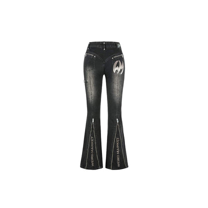 Weird Market Metal Logo Flare Jeans Black