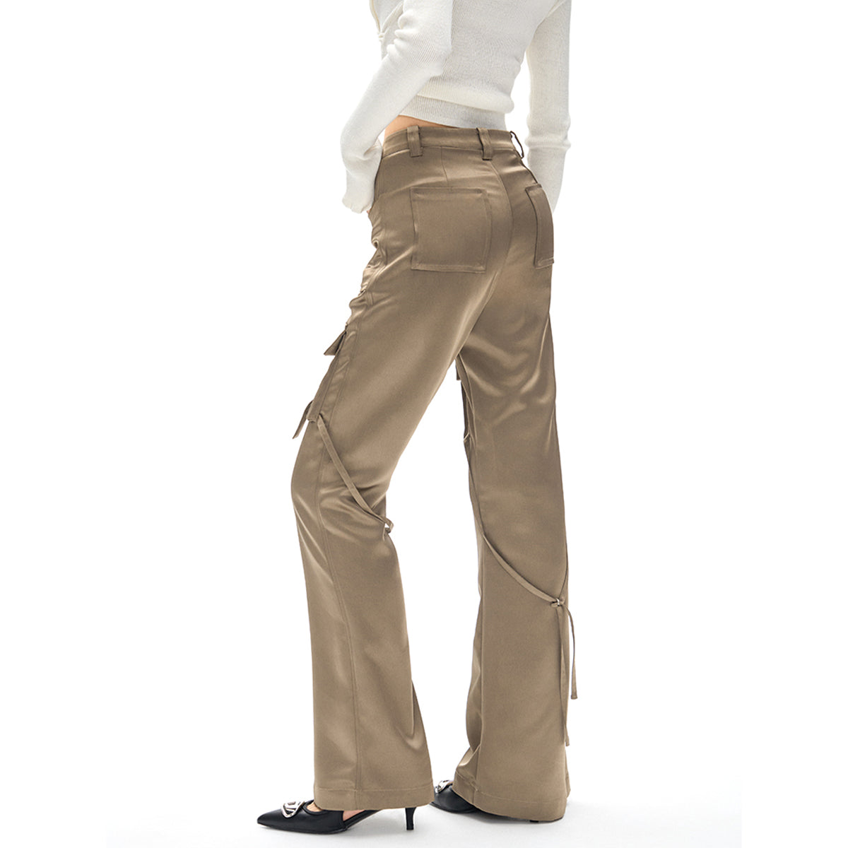 NotAwear Glossy Satin Flare Cargo Pants