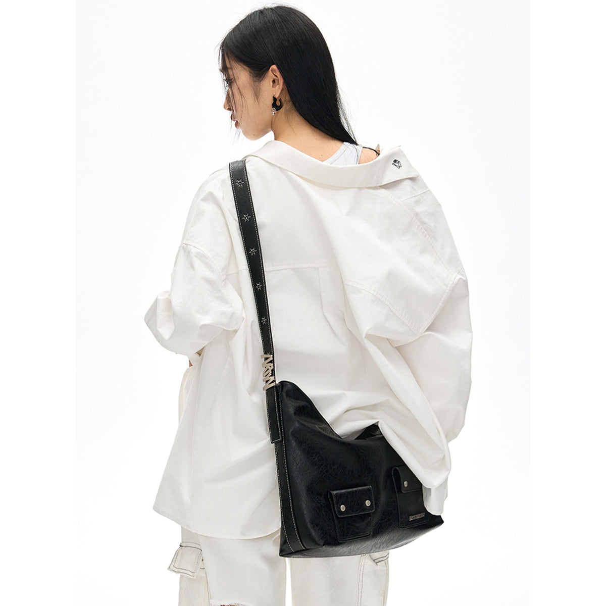 NotAwear Logo Embroidery Casual Oversized Shirt White