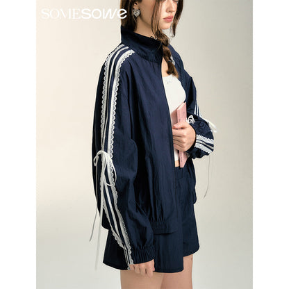 SomeSowe Contrast Color Lace Edge Sports Jacket