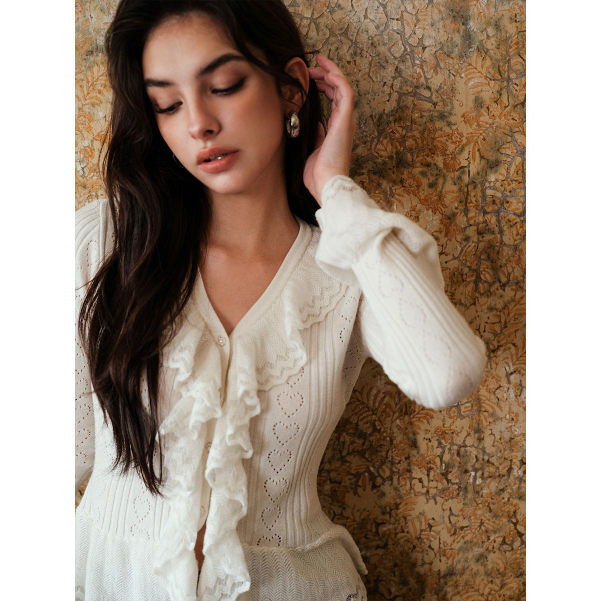 Rocha Roma Ruffles Knit Top White