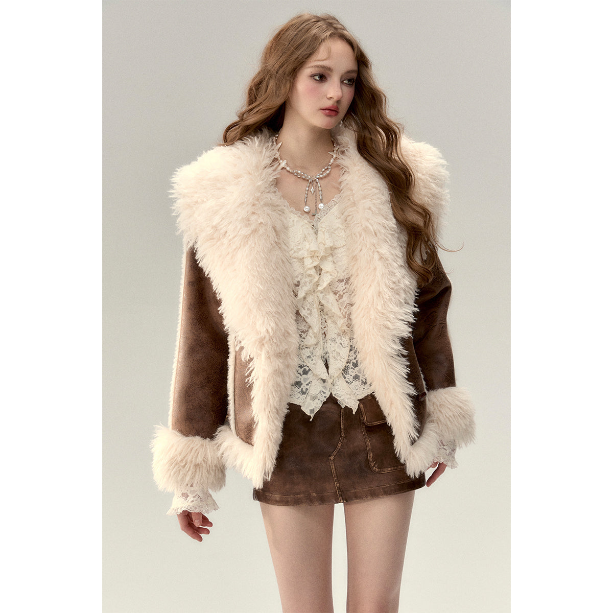 Via Pitti Rabbit Fur Faux Leather Thick Jacket