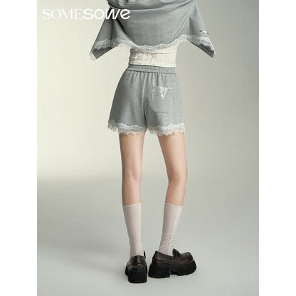 SomeSowe Lace Edge Casual Shorts Grey