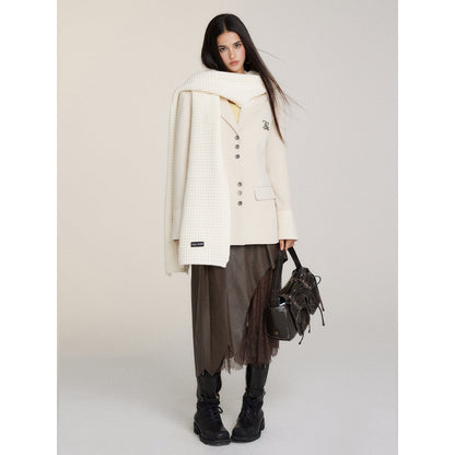 Via Pitti Heavy Patchwork Waisting Mid-Length Coat Beige