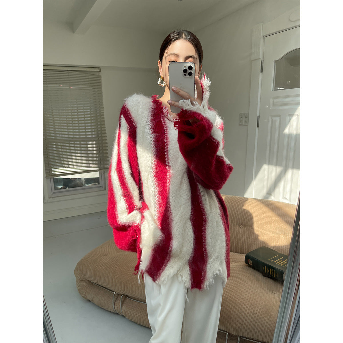 Rumia Beale Cable Sweater Red And White