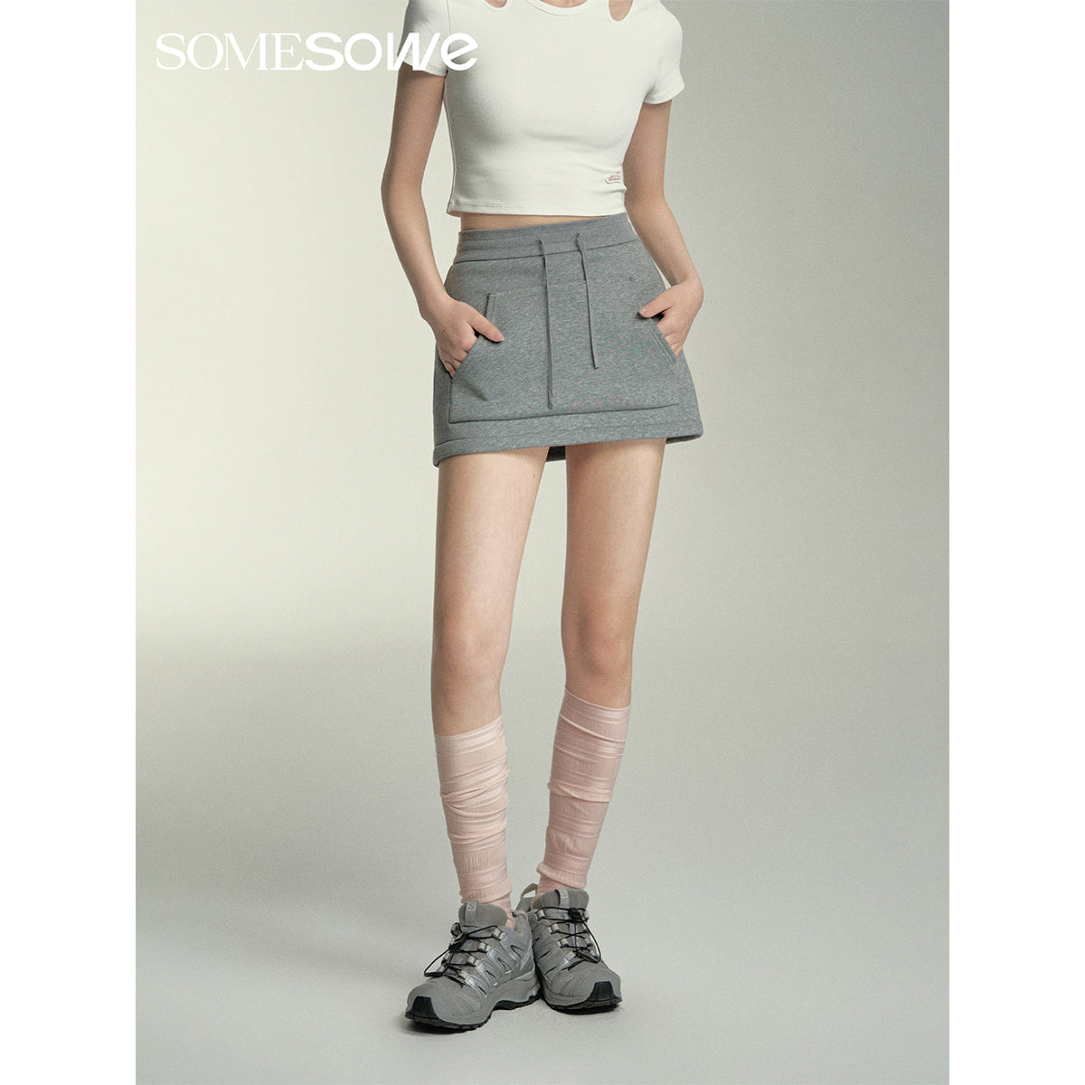 SomeSowe Kangaroo Pocket Short Skirt Grey