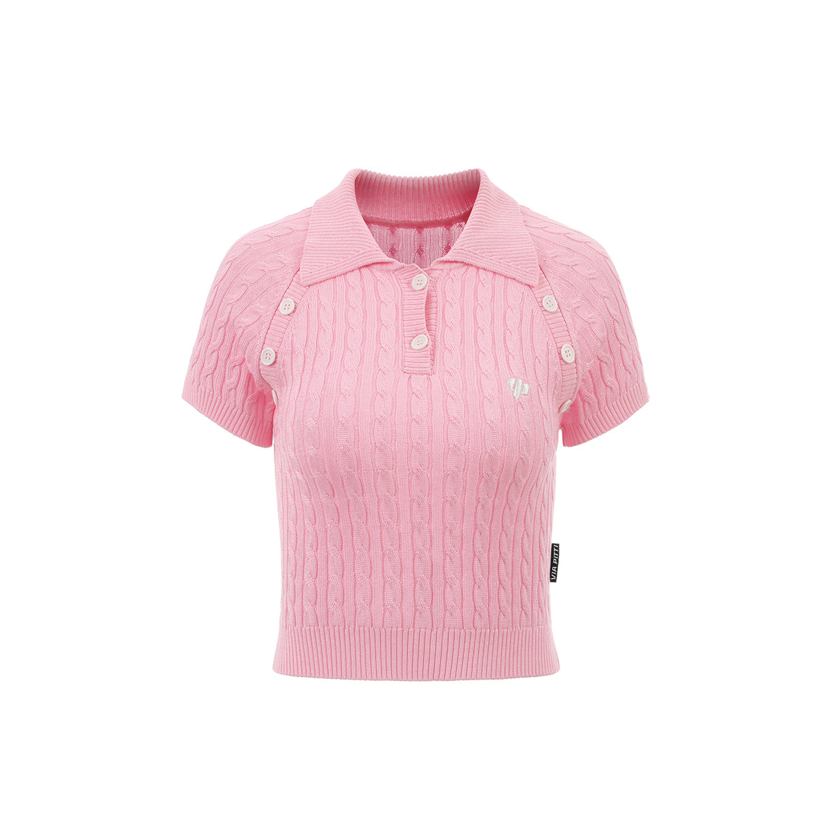 Via Pitti Logo Embroidery Button Knit Polo Top Pink