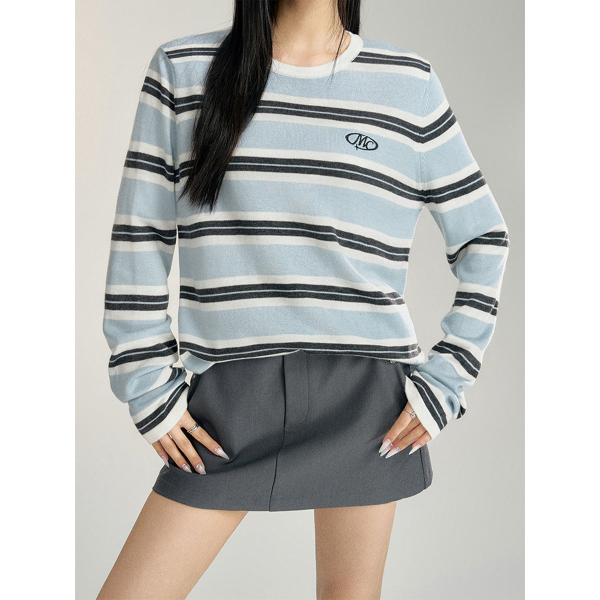 MacyMccoy Color Blocked Striped Embroidered Sweater