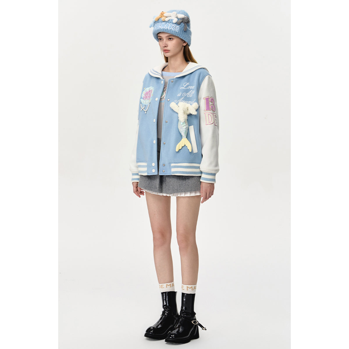 13De Marzo Sailor Collar Doozoo Mermaid Baseball Jacket Blue