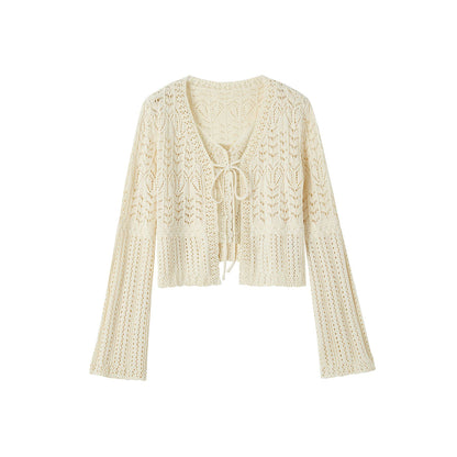 SomeSowe Hollow Out Crochet Knit Cardigan And Slip Vest Set