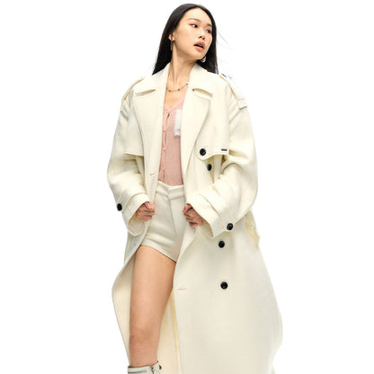 NotAwear Double-Breasted Woolen Long Coat White