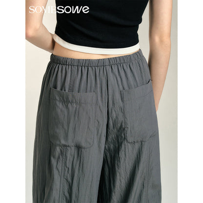 SomeSowe Patchwork Pleated Casual Pants Gray