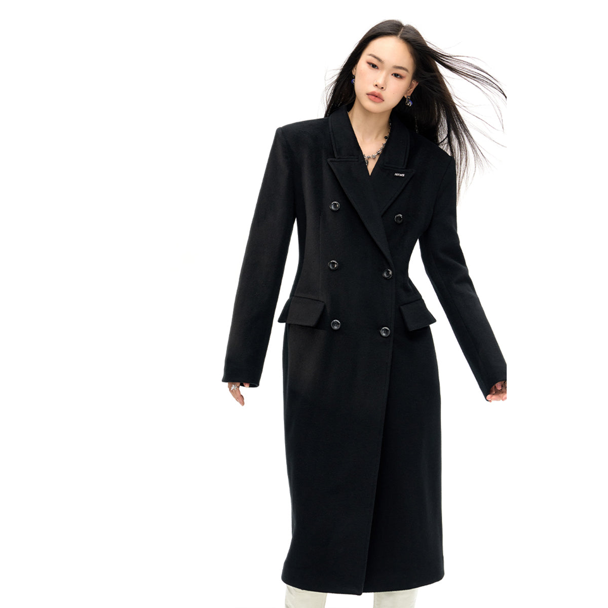 NotAwear Woolen Nipped Waist Oversized Coat Black