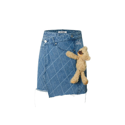 13De Marzo Bear Diamond Check Denim Skirt Blue