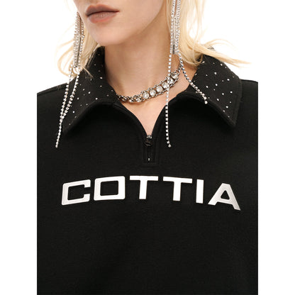 Cottia Logo Embroidery Half-Zip Sweater Black