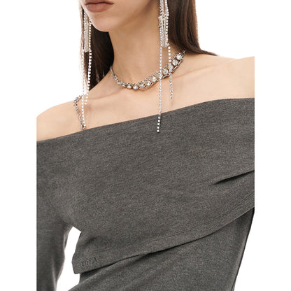 Cottia Chain Off-Shoulder Top Grey