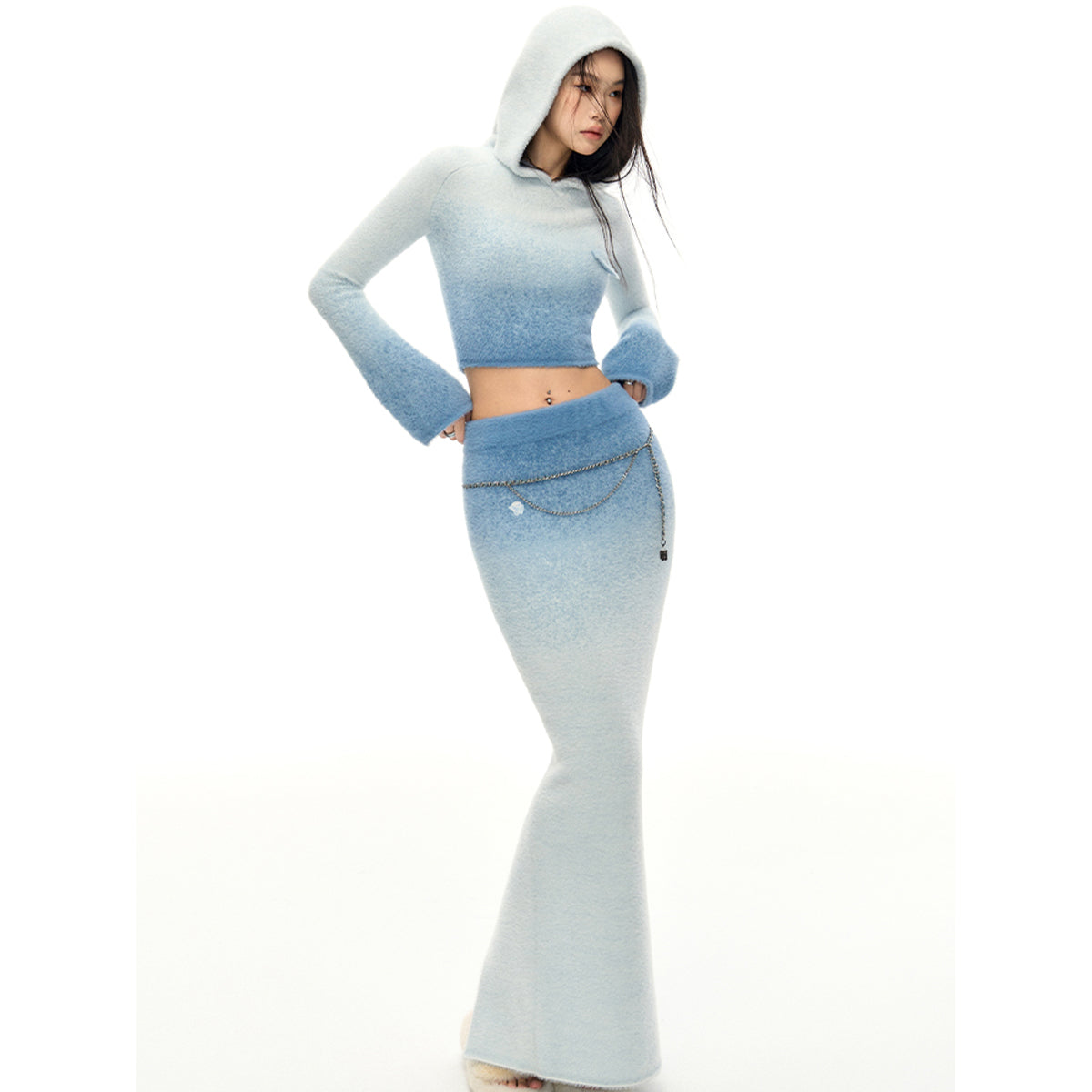 NotAwear Gradient Fuzzy Long Knit Skirt