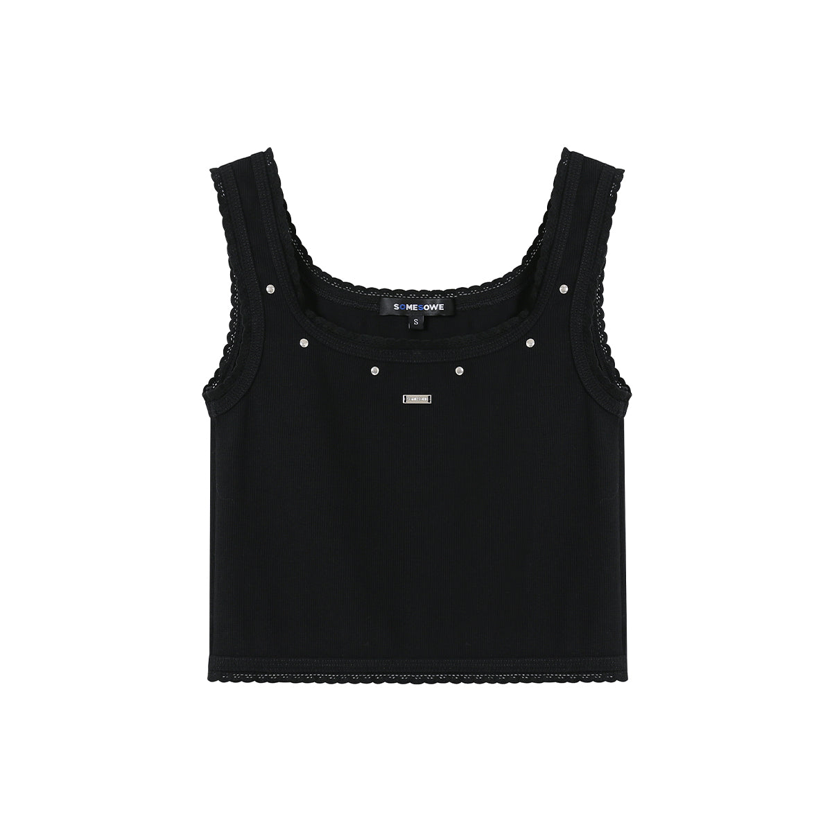 SomeSowe Lace Edge Rivet Knit Vest Black