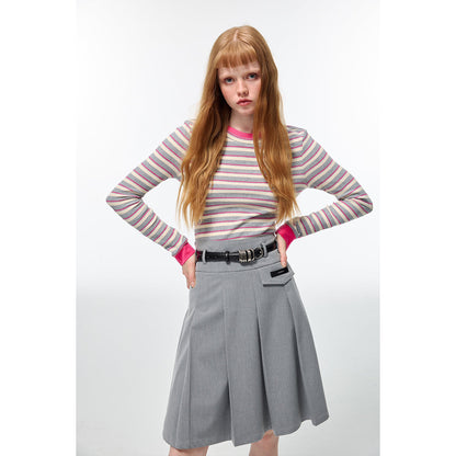 Alexia Sandra Striped Round Neck L/S Knit Top Grey/Pink