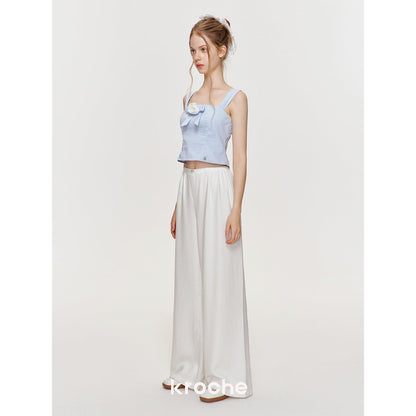 Kroche Silky Elastic-Waist Wide Leg Pants White