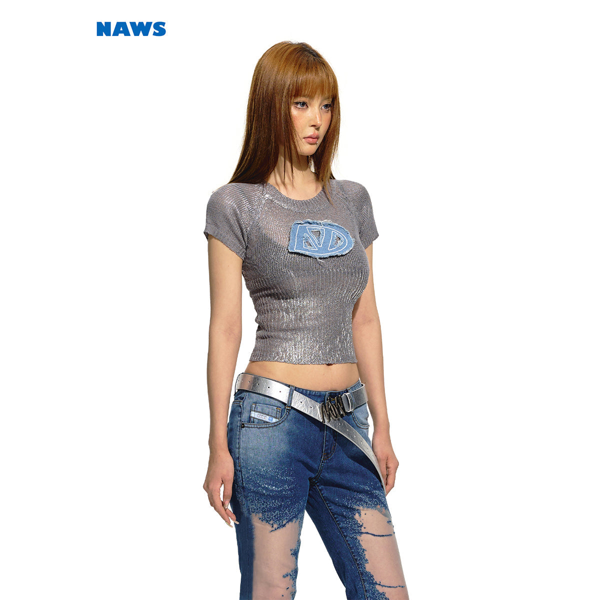 NAWS Denim Embroidered Logo Knit Tee Grey