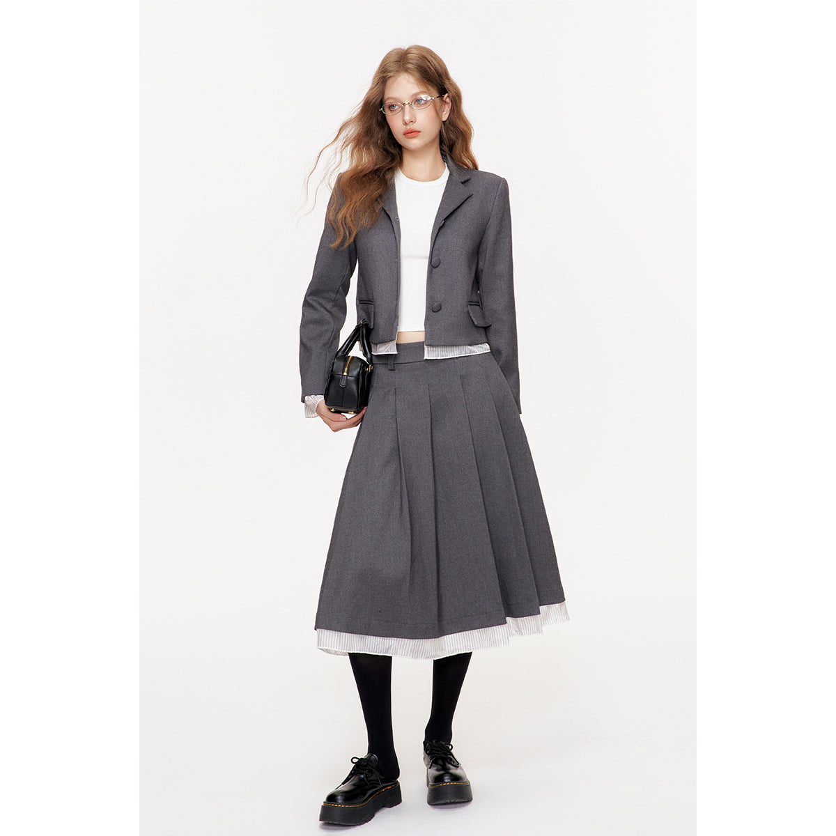 Kroche Striped Patchwork Short Suit Jacket Gray