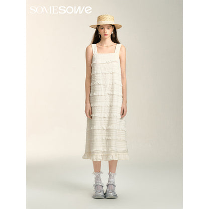 SomeSowe Ruffled Tank Dress White