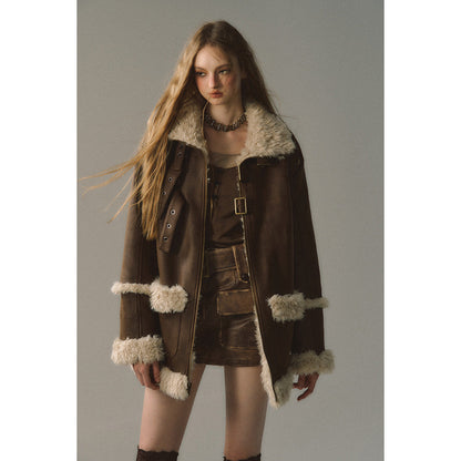 Via Pitti Fluffy Patchwork Reversible Suede Jacket Brown