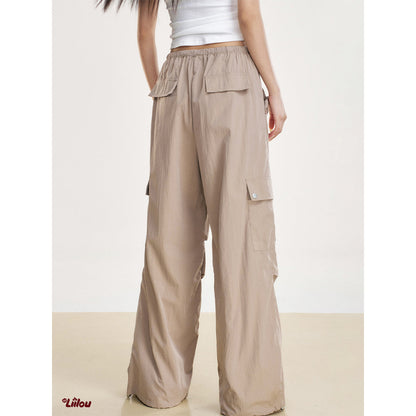 Liilou Drawstring Multi-Pockets Wide-Leg Cargo Pants