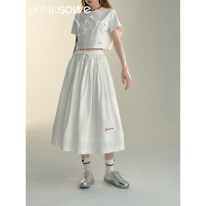 SomeSowe Lace Patchwork Casual Umbrella Skirt White