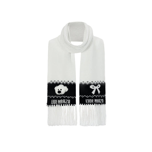 13De Marzo Fair Isle Jacquard Knit Scarf White