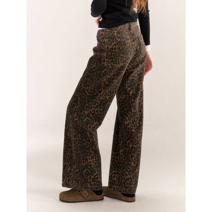 AsGony Retro Leopard High Waist Wide-Leg Pants