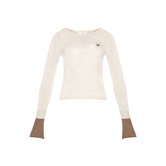 Kroche Color Blocked Cuff Woollen Knit Top Beige