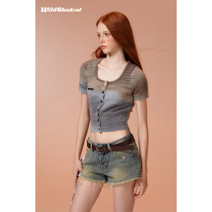 Wildshadow Teddy Bear Gradient Faded Knit Crop Top