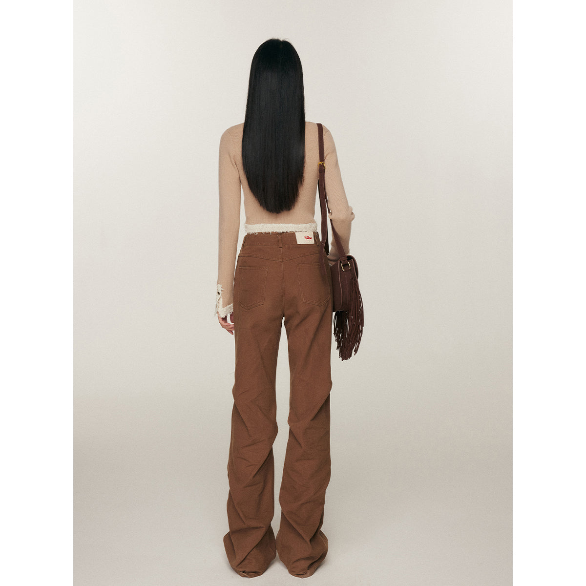 Liilou Multi-Pocket Wrinkle Flared Cargo Pants Brown