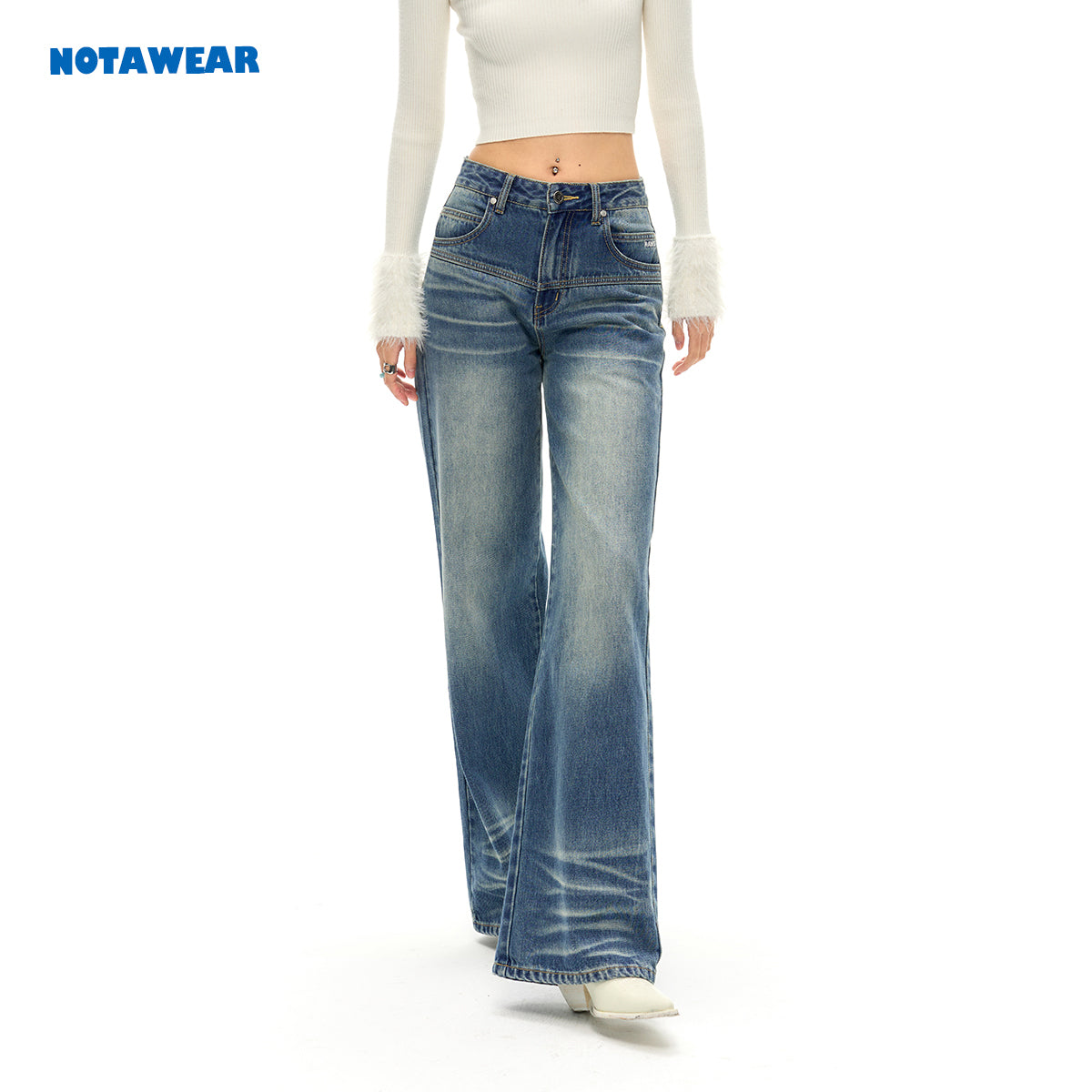 NotAwear Cat Beard Pattern Straight-Leg Jeans