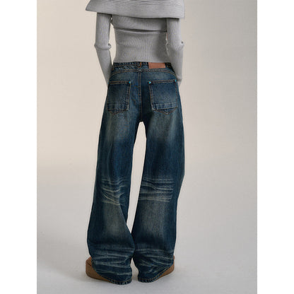 Via Pitti Rivet Wide-Leg Washed Denim Pants Blue