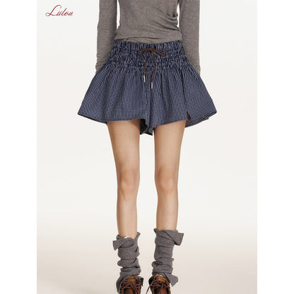 Liilou A-Line Plaid Elastic-Waist Skirt Navy Blue