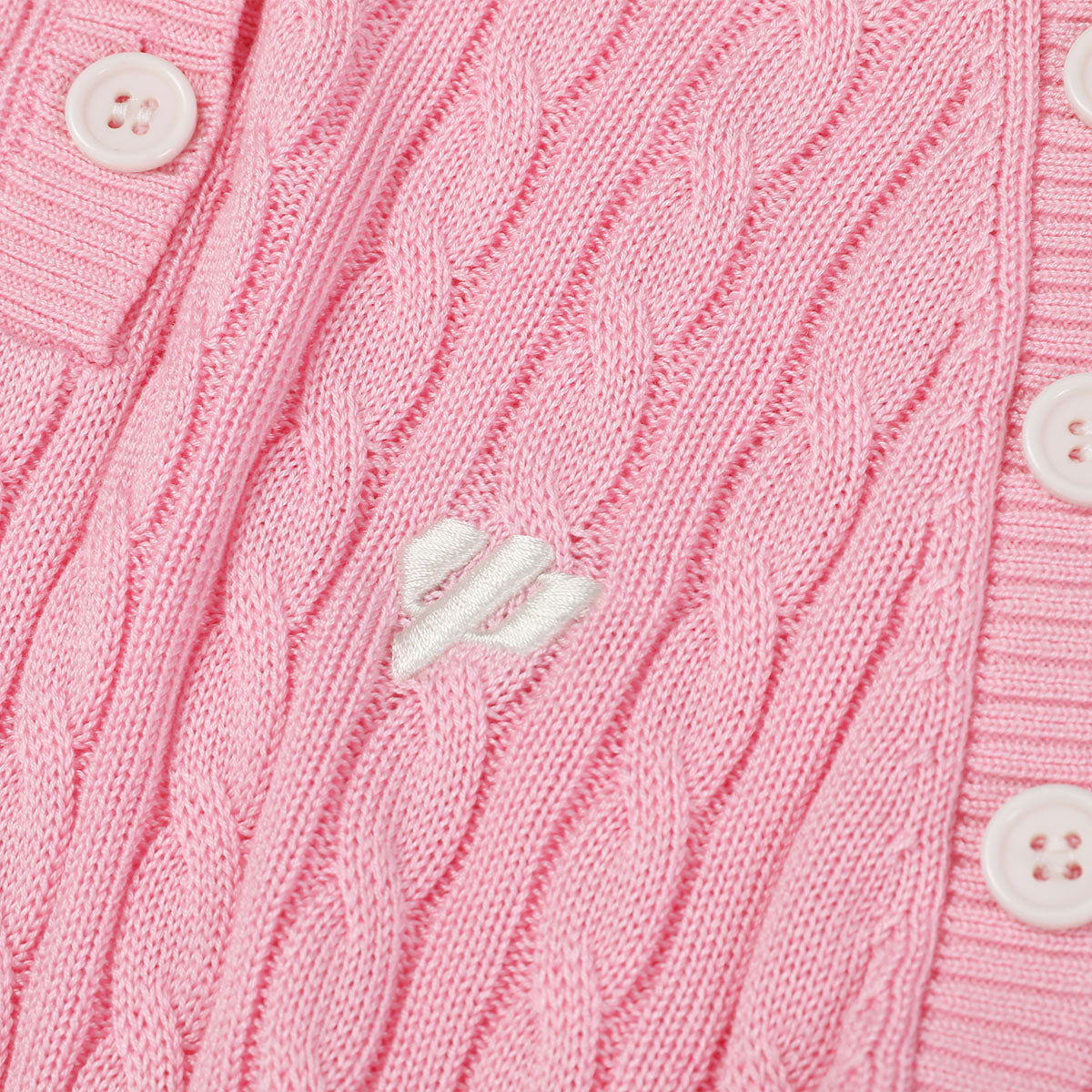 Via Pitti Logo Embroidery Button Knit Polo Top Pink