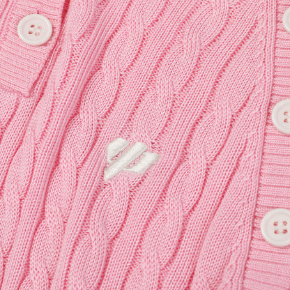 Via Pitti Logo Embroidery Button Knit Polo Top Pink