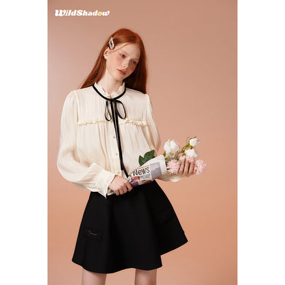 Wildshadow Lace Collar Pearlised Wave Sleeve Shirt