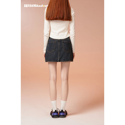 Wildshadow Teddy Bear Pocket Washed Denim Skirt