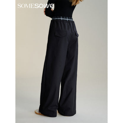 SomeSowe Double Waist Drawstring Wide-Leg Pants Black