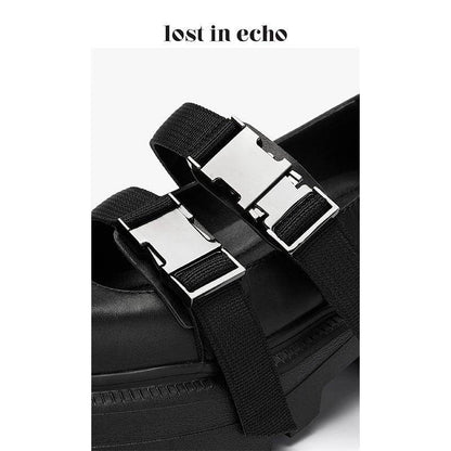 Lost In Echo Belt Buckle Mary Jane Flats Black