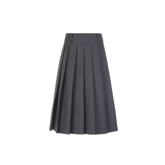 Three Quarters Classic Pleated Long Skirt Grey