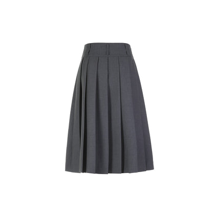 Three Quarters Classic Pleated Long Skirt Grey