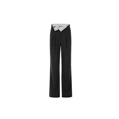 Three Quarters Waist Flap Straight-Leg Pants Black