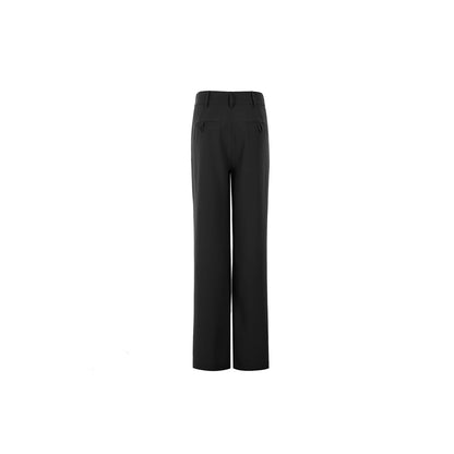 Three Quarters Waist Flap Straight-Leg Pants Black